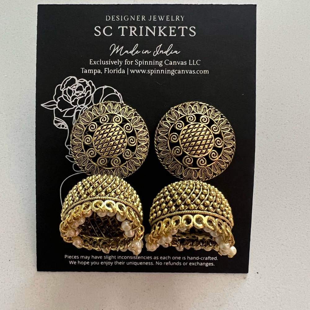 Gold ethnic bell earrings